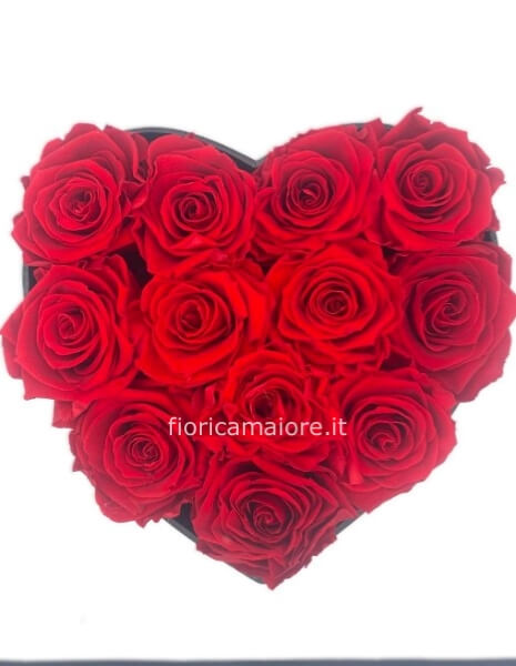 cuore 12 rose stabilizzate 20x17