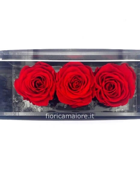 cofanetto 3 rose BLU stabilizzate piccole cm 15x5.5